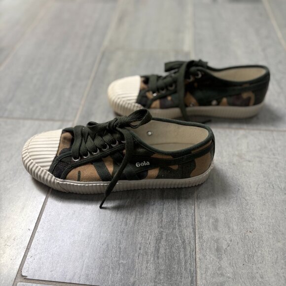 Gola Cadet Low-Top Sneaker CLB007 Classic Lace Up Green Camo Women's Size 9 - Picture 6 of 8